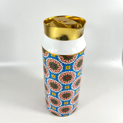 COLORFUL FLOWER DESIGN FLASK SET OF 2