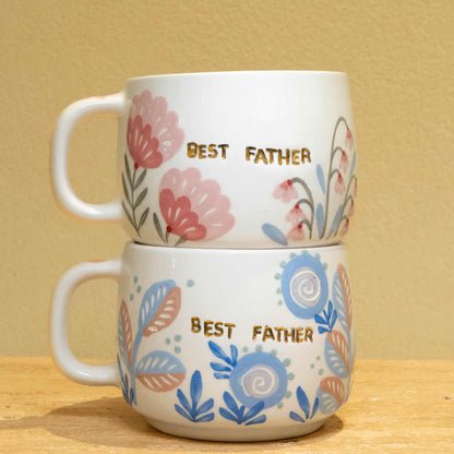 Personalized gold monogram ceramic mug with floral design for Best Father.