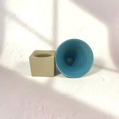 CONICAL SHAPED TEA CUP WITH HOLDER 100ML/BLUE