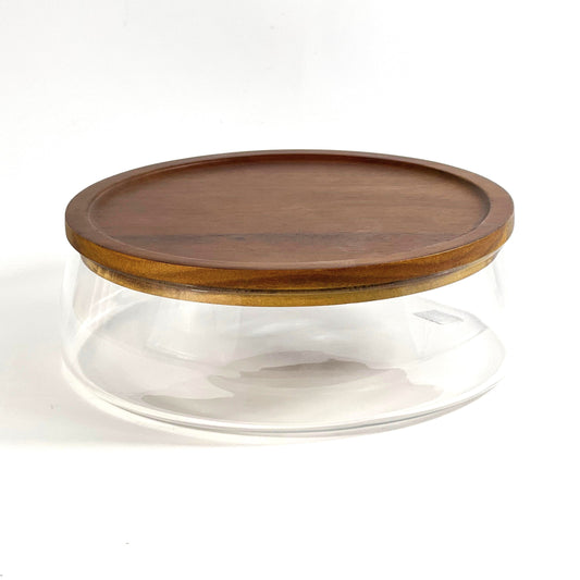 WOODEN TRAY GLASS BOWL