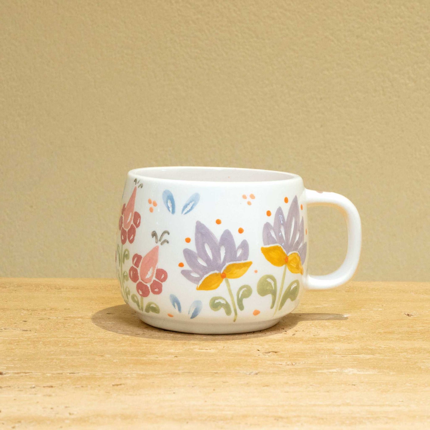 Gold-plated Arabic monogram floral ceramic mug, best female friend gift.