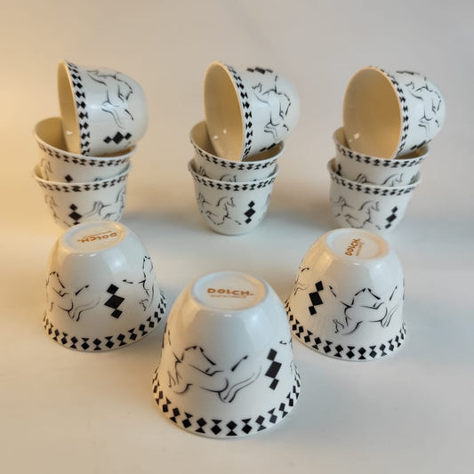 BLACK AND WHITE HORSE COFFEE CUP SET OF 12