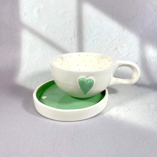 GREEN HEART CUP/SAUSER
