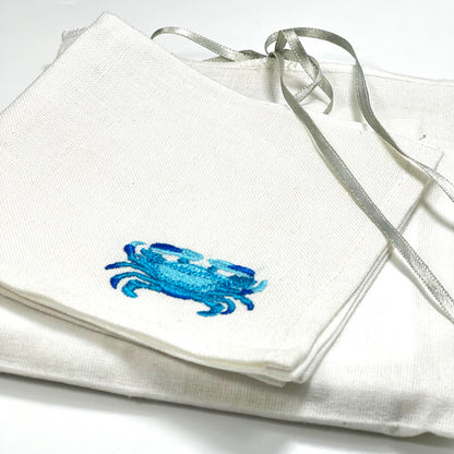 CRAB TURQUOISE-WHITE LINEN COCKTAIL NAPKIN 14*14