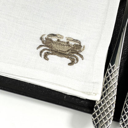 CRAB BEIGE-WHITE LINEN COCKTAIL NAPKIN