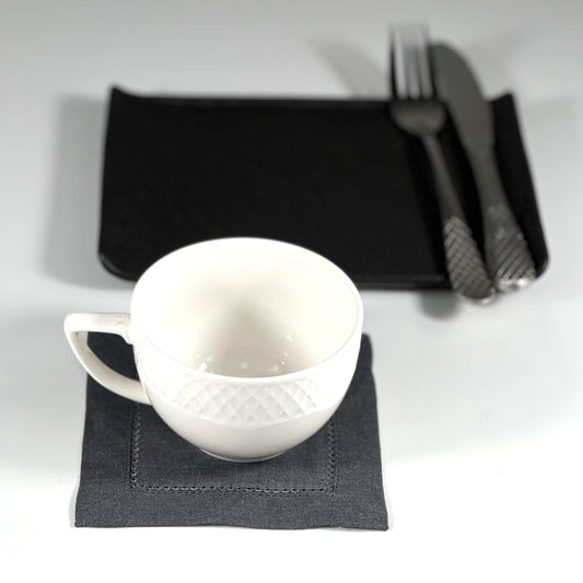 HEMSTICH LIGHT GRAY LINEN COASTER