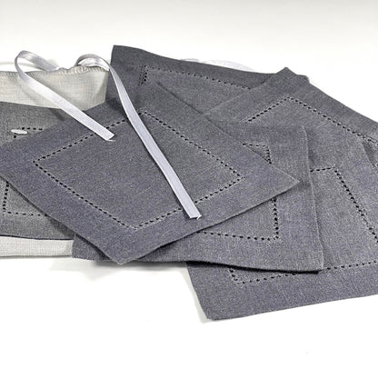 HEMSTICH LIGHT GRAY LINEN COASTER
