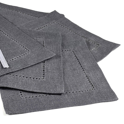 HEMSTICH LIGHT GRAY LINEN COASTER