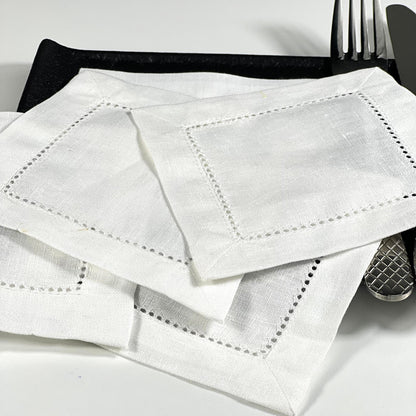 HEMSTICH WHITE LINEN COASTER