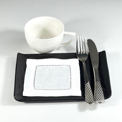 HEMSTICH WHITE LINEN COASTER