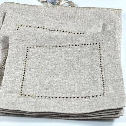 HEMSTICH NATRUL LINEN COCKTAIL NAPKIN
