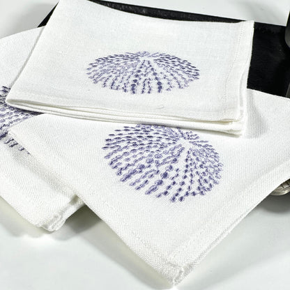 SEA URCHIN PURPLE -WHITE LINEN COCKTAIL NAPKIN