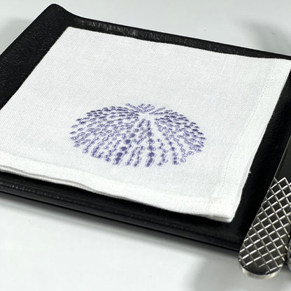 SEA URCHIN PURPLE -WHITE LINEN COCKTAIL NAPKIN