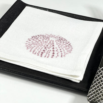 SEA URCHIN PINK -WHITE LINEN COCKTAIL NAPKIN