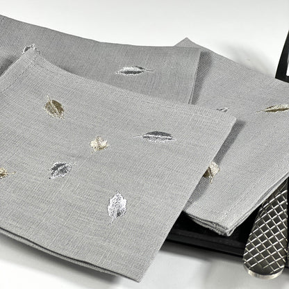 MINI LEAVES-GREY LINEN COCKTAIL NAPKIN/SET