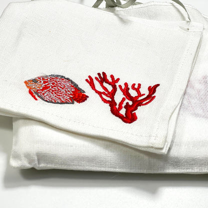 RED FISH WITH CORAL RED-WHITE COCKTAIL NAPKIN SET/6