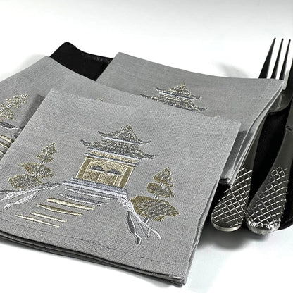 PAGODA GOLD@SILVER-GRAY COCKTAIL NAPKIN