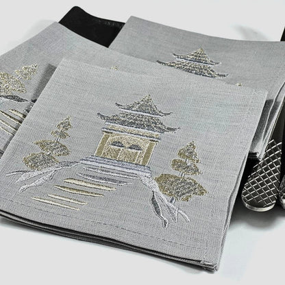PAGODA GOLD@SILVER-GRAY COCKTAIL NAPKIN
