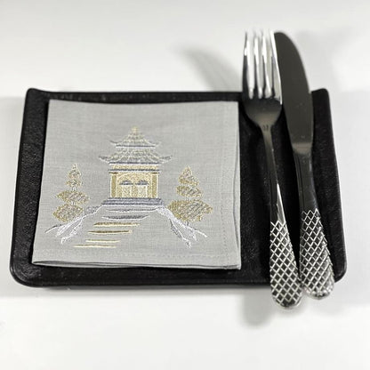 PAGODA GOLD@SILVER-GRAY COCKTAIL NAPKIN