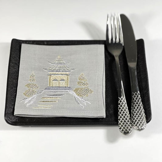 PAGODA GOLD@SILVER-GRAY COCKTAIL NAPKIN