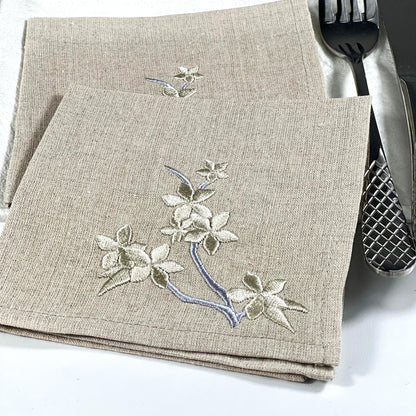 CHERRY BLOSSOM NATURAL LINEN COCKTAIL NAPKIN