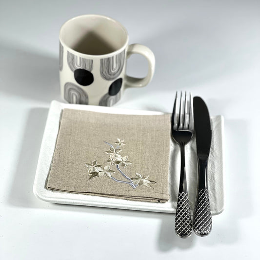 CHERRY BLOSSOM NATURAL LINEN COCKTAIL NAPKIN