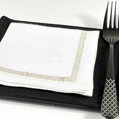 FLUFFY METALIC GOLD-WHITE LINEN COCKTAIL NAPKIN