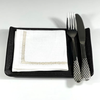 FLUFFY METALIC GOLD-WHITE LINEN COCKTAIL NAPKIN