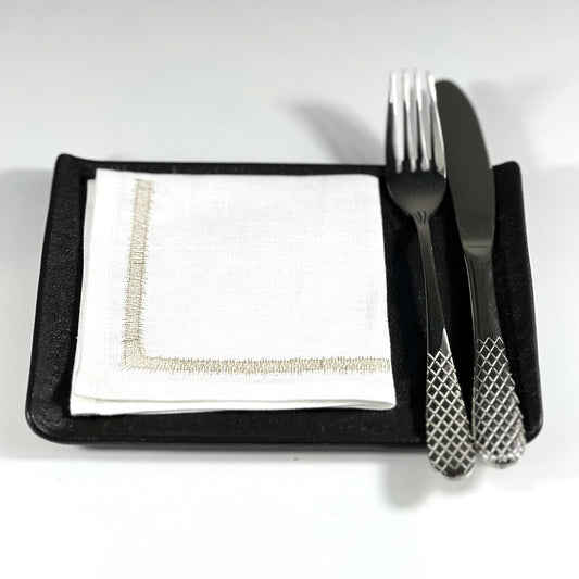 FLUFFY METALIC GOLD-WHITE LINEN COCKTAIL NAPKIN
