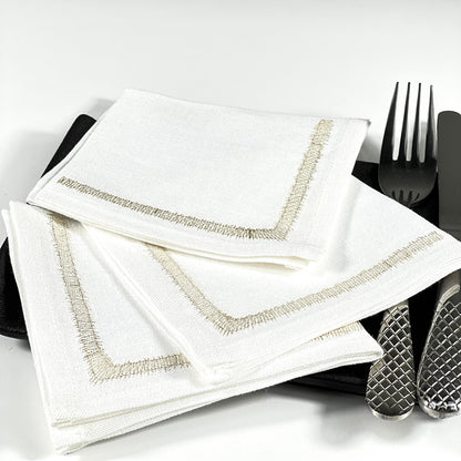 FLUFFY METALIC GOLD-WHITE LINEN COCKTAIL NAPKIN