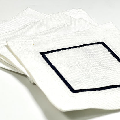 2 PICOTS BLACK-WHITE LINEN COASTER 12*12