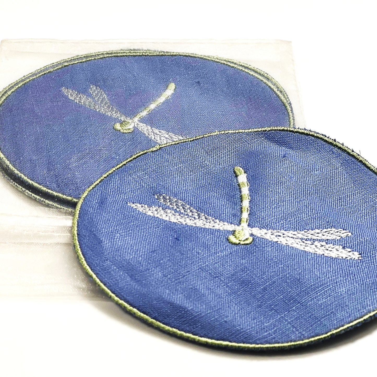 DRANGONFLY-BLUE LINEN COASTER 11