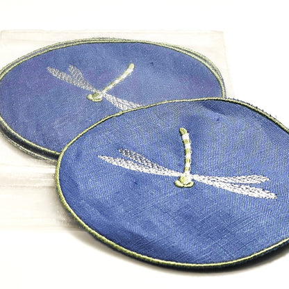 DRANGONFLY-BLUE LINEN COASTER 11