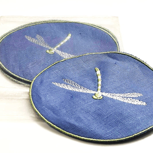DRANGONFLY-BLUE LINEN COASTER 11