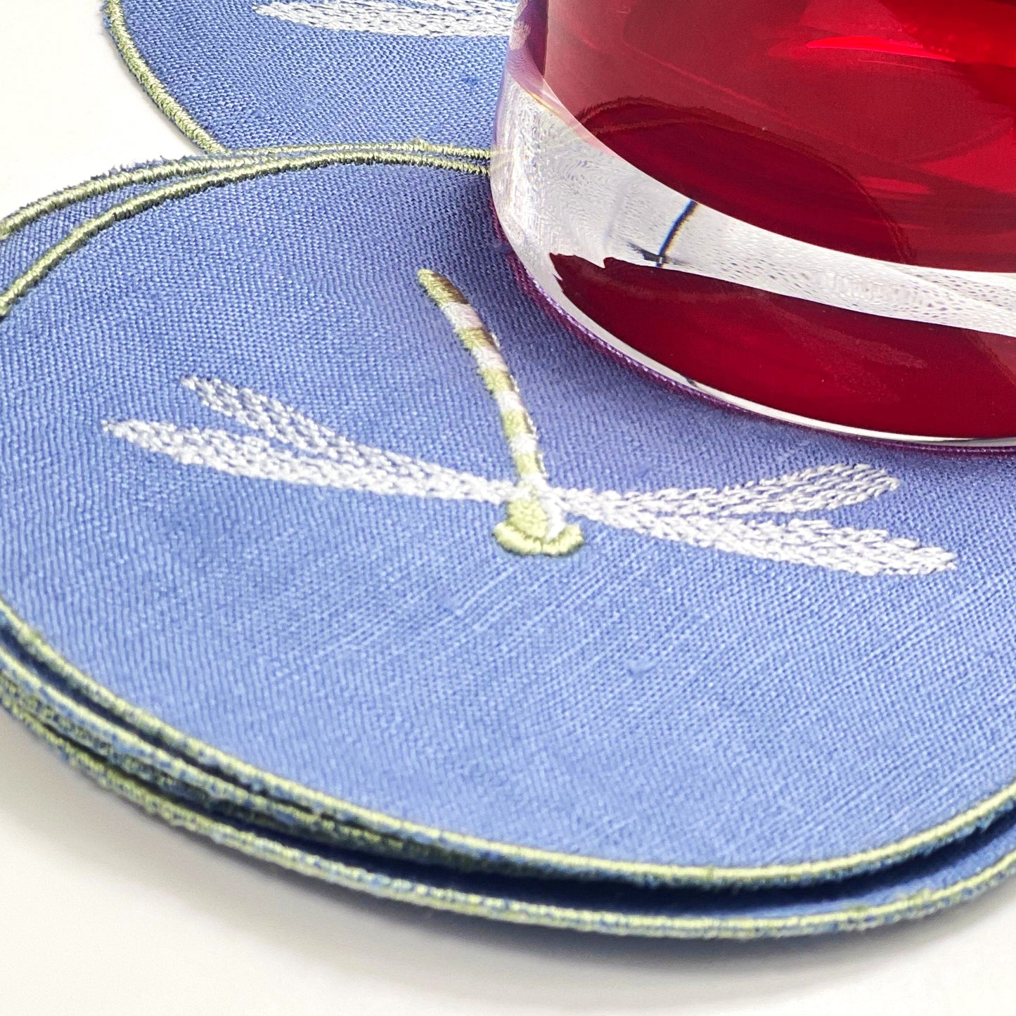 DRANGONFLY-BLUE LINEN COASTER 11