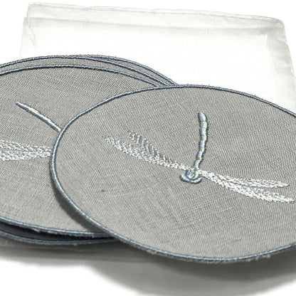 DRAGONFLY-GRAY LINEN COASTER 11