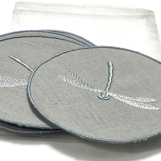 DRAGONFLY-GRAY LINEN COASTER 11