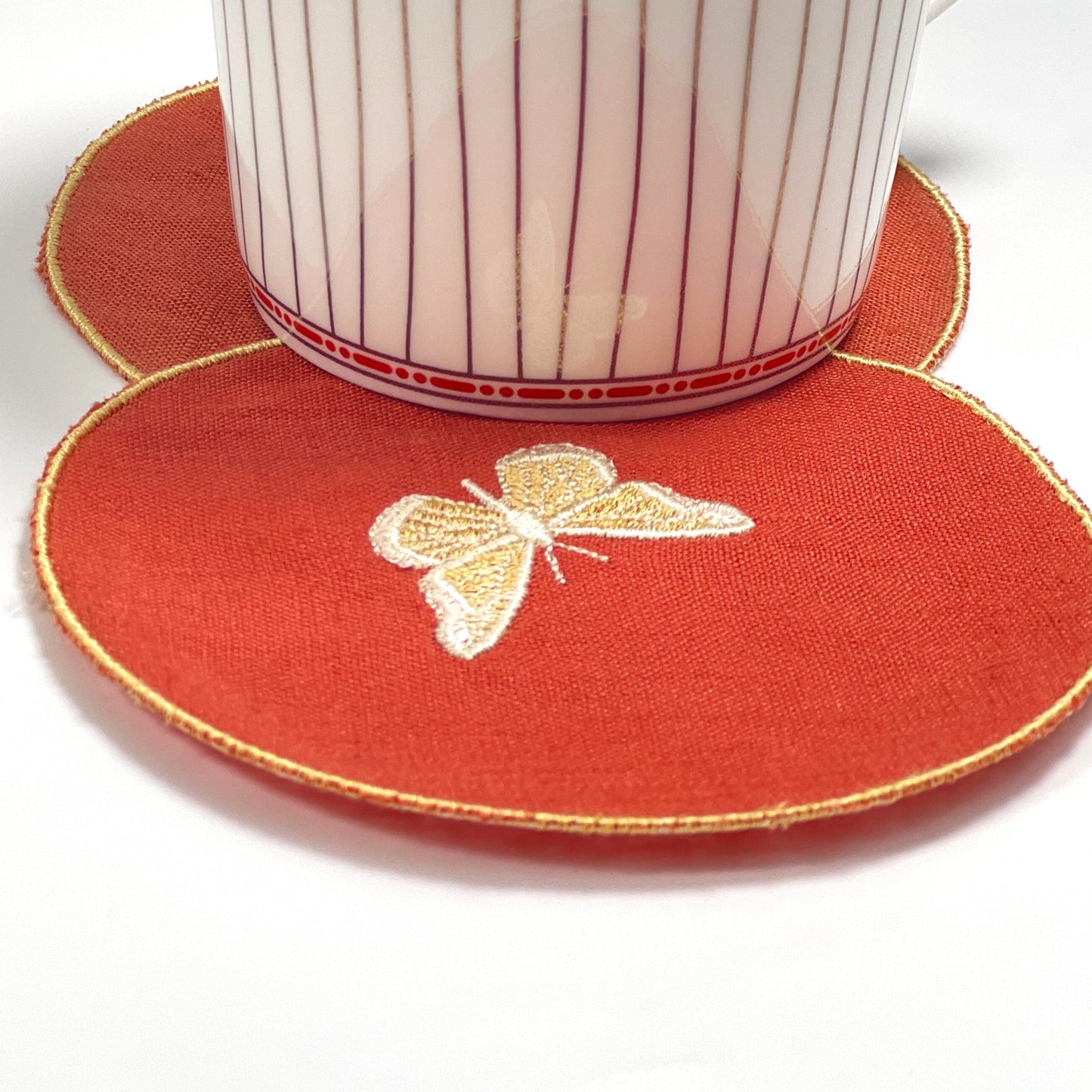 AMELIE BUTTERFLIES-ORANGE LINEN COASTER 11