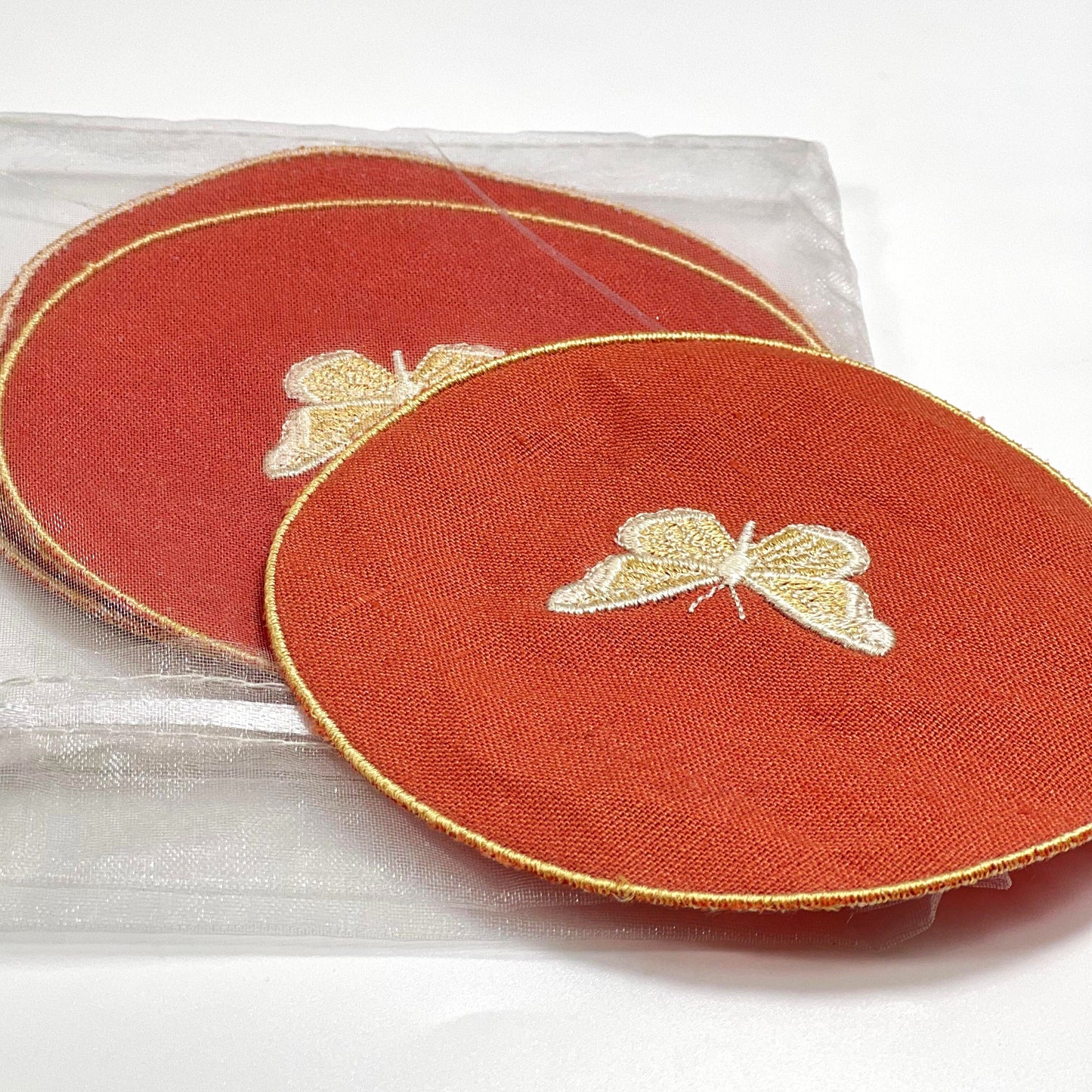 AMELIE BUTTERFLIES-ORANGE LINEN COASTER 11