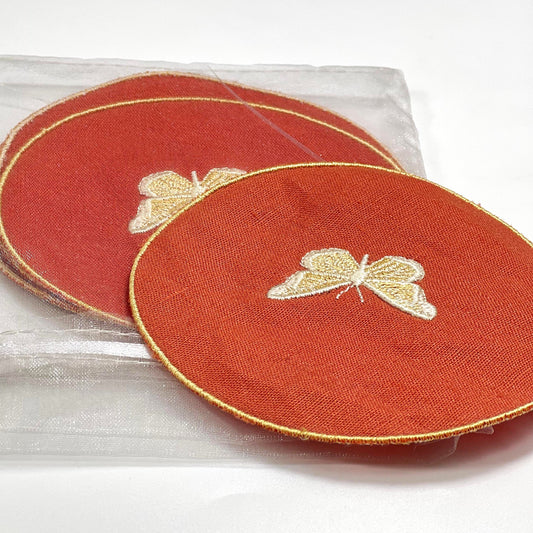 AMELIE BUTTERFLIES-ORANGE LINEN COASTER 11