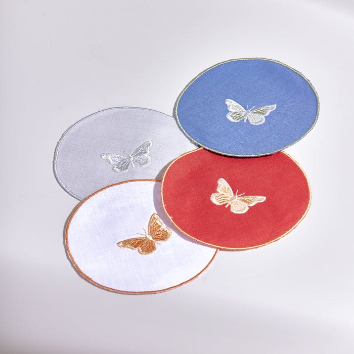 AMELIE BUTTERFLIES-ORANGE LINEN COASTER 11