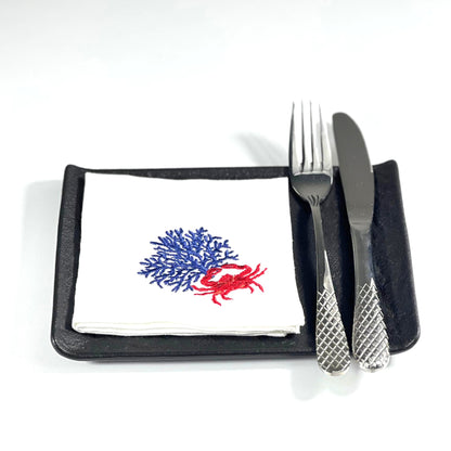 CRAB CORAL-WHITE LINEN COCKTAIL/NAPKIN