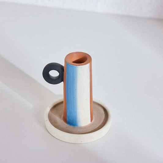 Panama Ceramic Big Straw Candle with multicolor design and handcrafted ceramic base.