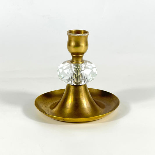 HANDMADE CANDLE HOLDER CRYSTAL BRASS 9.5 CM