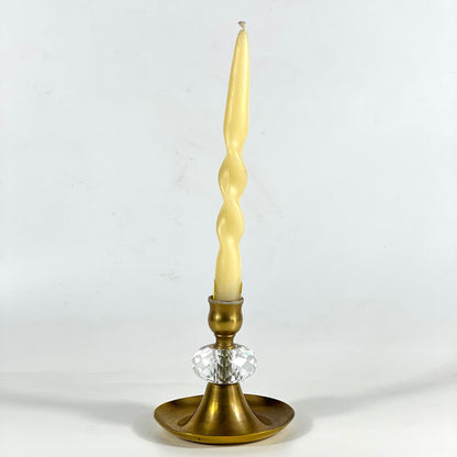 HANDMADE CANDLE HOLDER CRYSTAL BRASS 9.5 CM