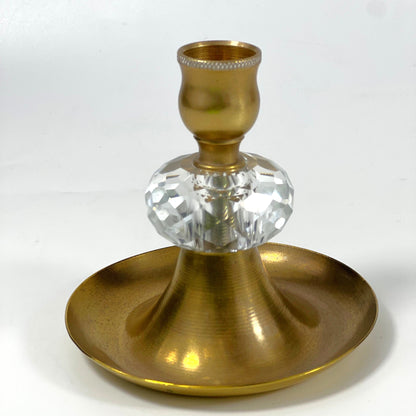 HANDMADE CANDLE HOLDER CRYSTAL BRASS 9.5 CM