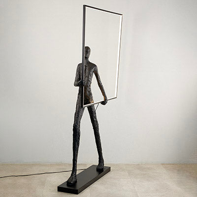 Walking Sculpture Lamp with Big Square Framed Lamp - Black
