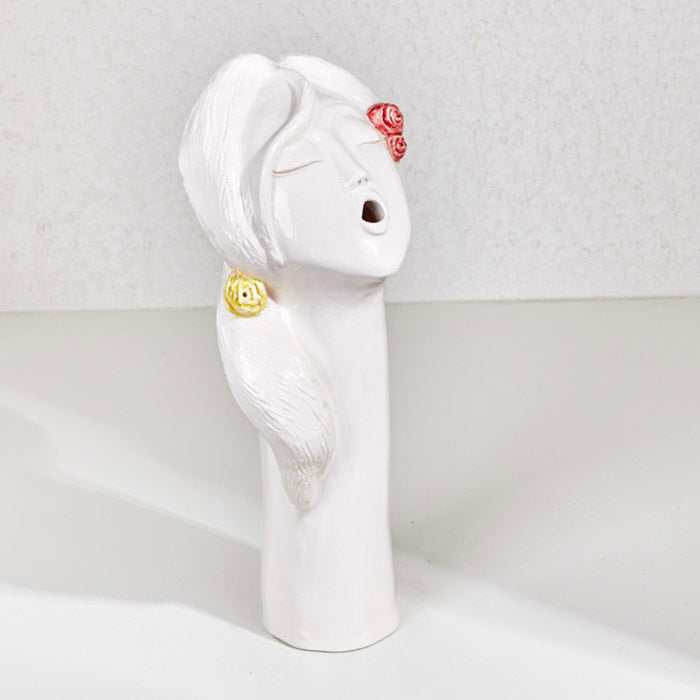 ceramic handmade rose flower girl oud burner with unique girl-face design and colorful finish