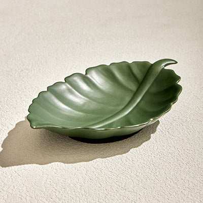 Leaf 1 Ceramic Decorative Plate with leaf-inspired design in green.