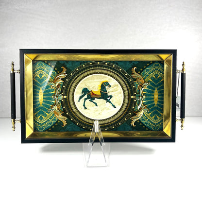 TRAY BLUE HORSE 40*24CM